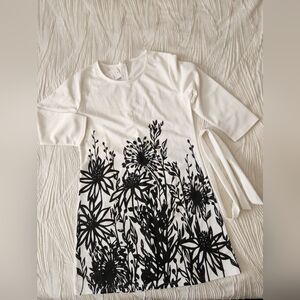 Floral Print  Dress - Cream and Black